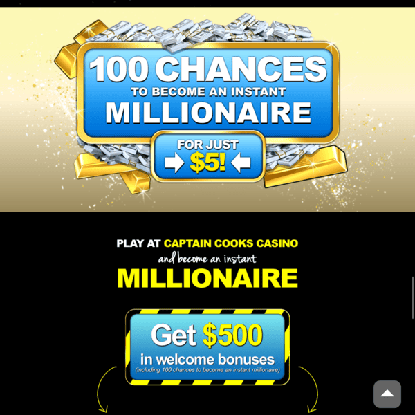 Captain Cooks Casino Millionaire Promotion with Welcome Bonus