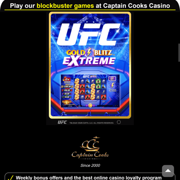 Captain Cooks Casino UFC Gold Blitz Extreme Slot Game Promotion
