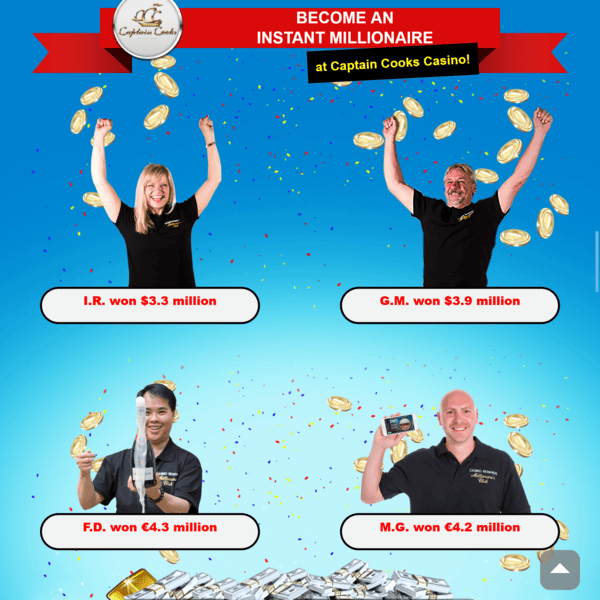 Captain Cooks Casino Winners Showcase with Millionaire Promotion